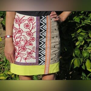 Leif Notes Anthropologie Brimming Borders Multi-Pattern Al Line Skirt Size 2
